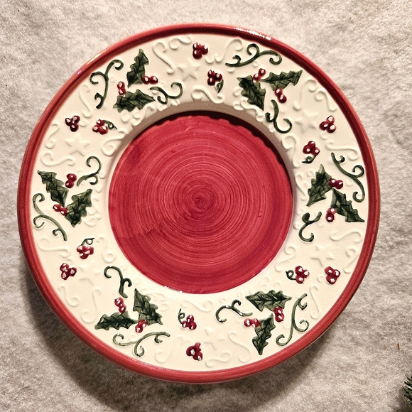 Waxcessories Other - VTG 2000 Waxcessories Ceramic Jar Candle Plate Embossed Hollyberry Wall Hanging